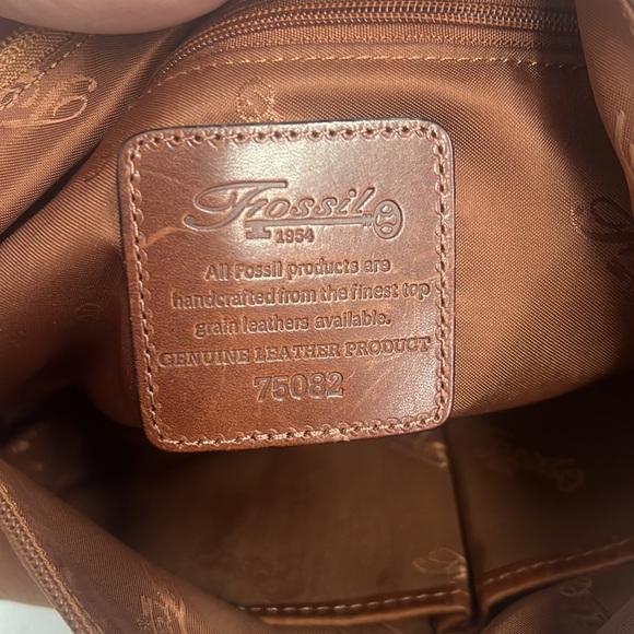 Vintage Fossil Brown Leather Shoulder Bag Saddle Tan Zip Top - Picture 5 of 6